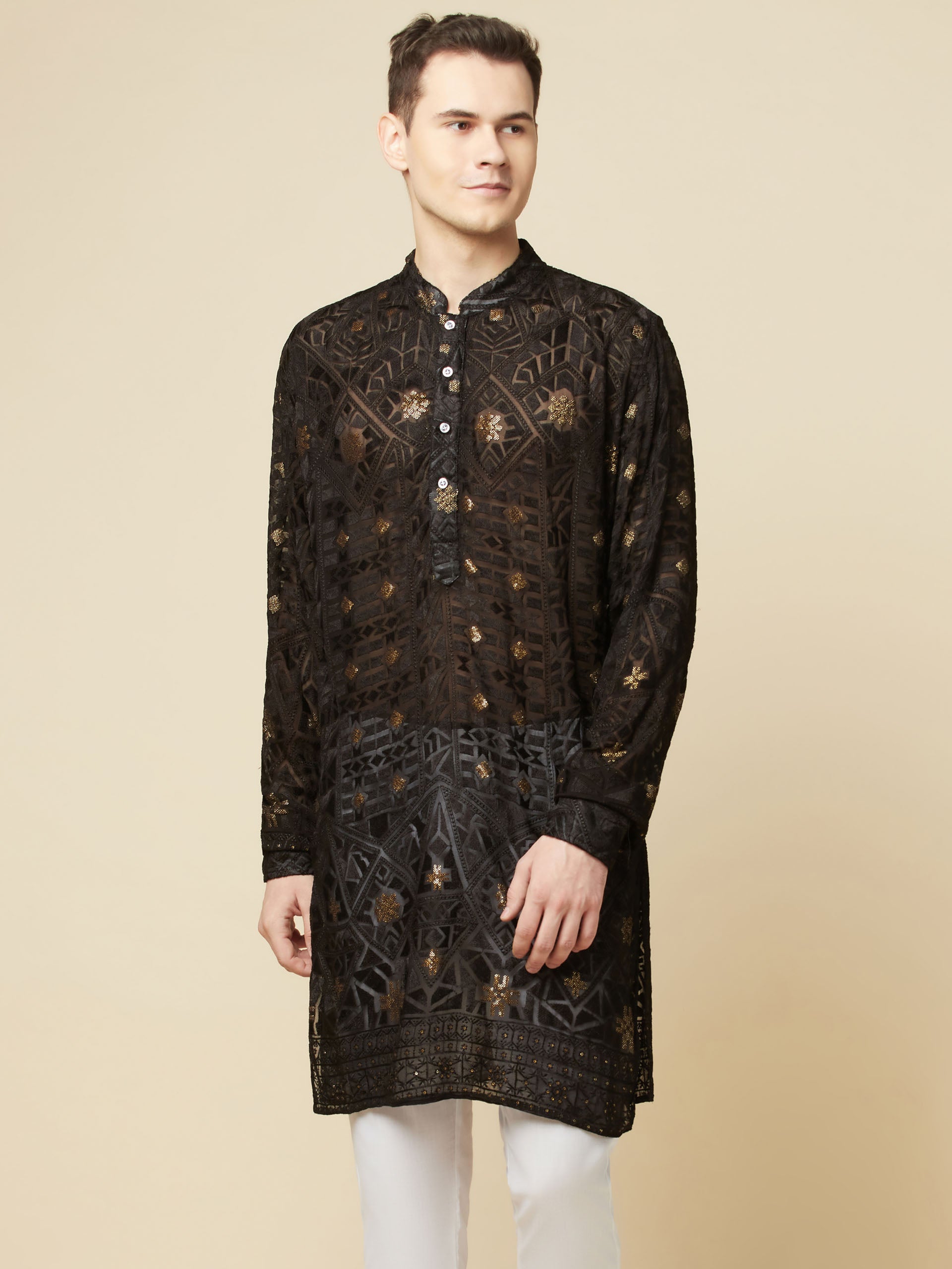 Black Lucknowi Embroidered Kurta Set image 0