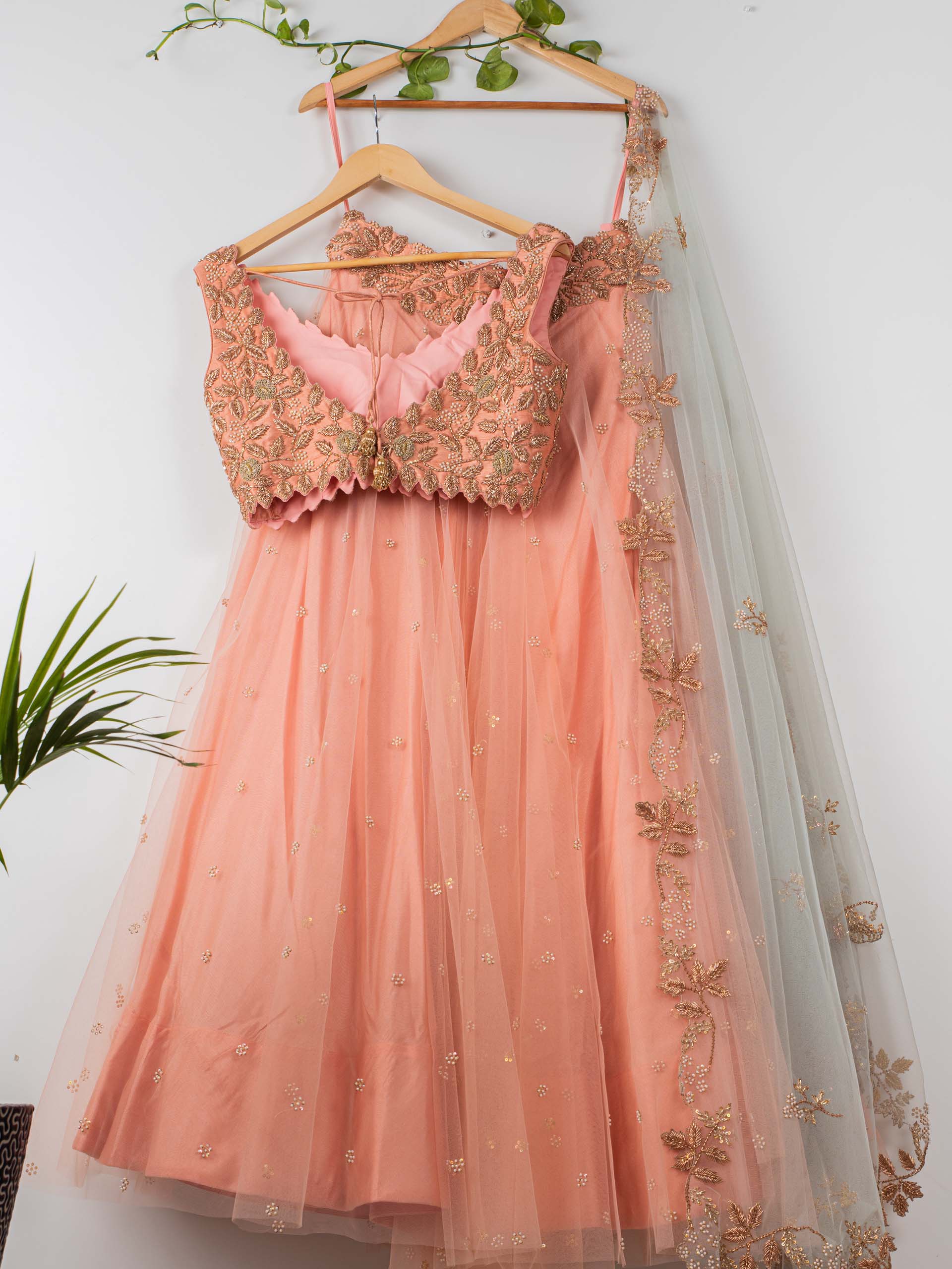 Peach and Aqua Blue Lehenga Set image 1