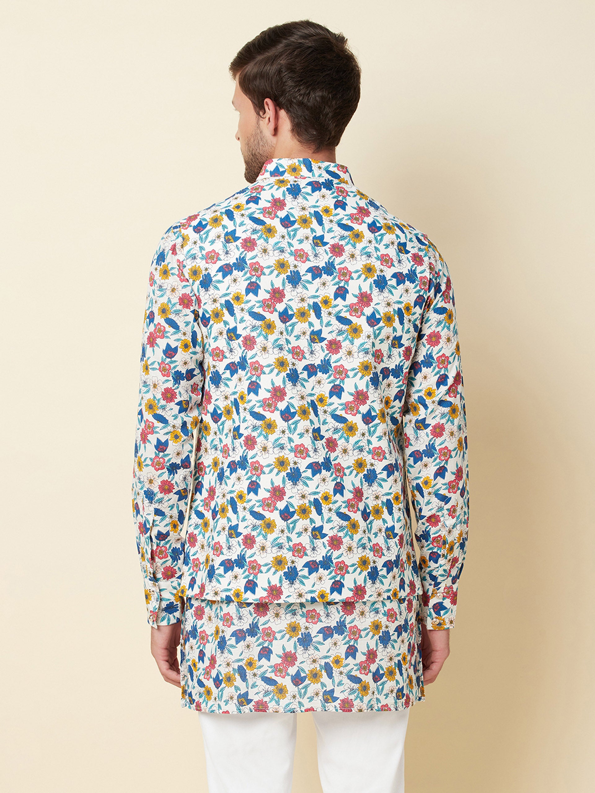 Multicolored Floral Print Jacket with Kurta Set image 2