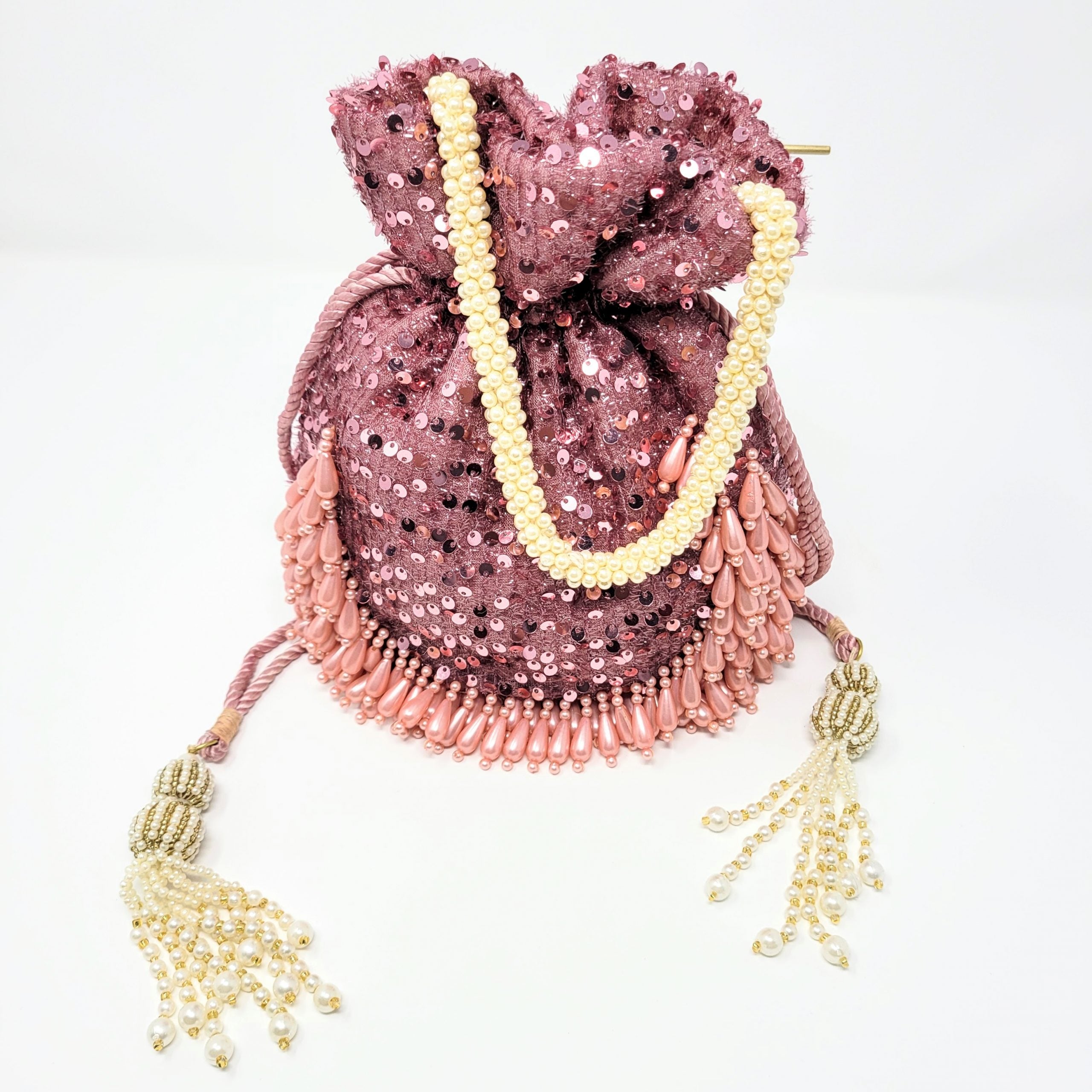 Pink Potli Bag with Sequins and Pearls image 0