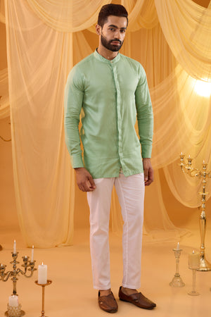 Mint Green Embroidered Open Jacket Kurta Set - XL image