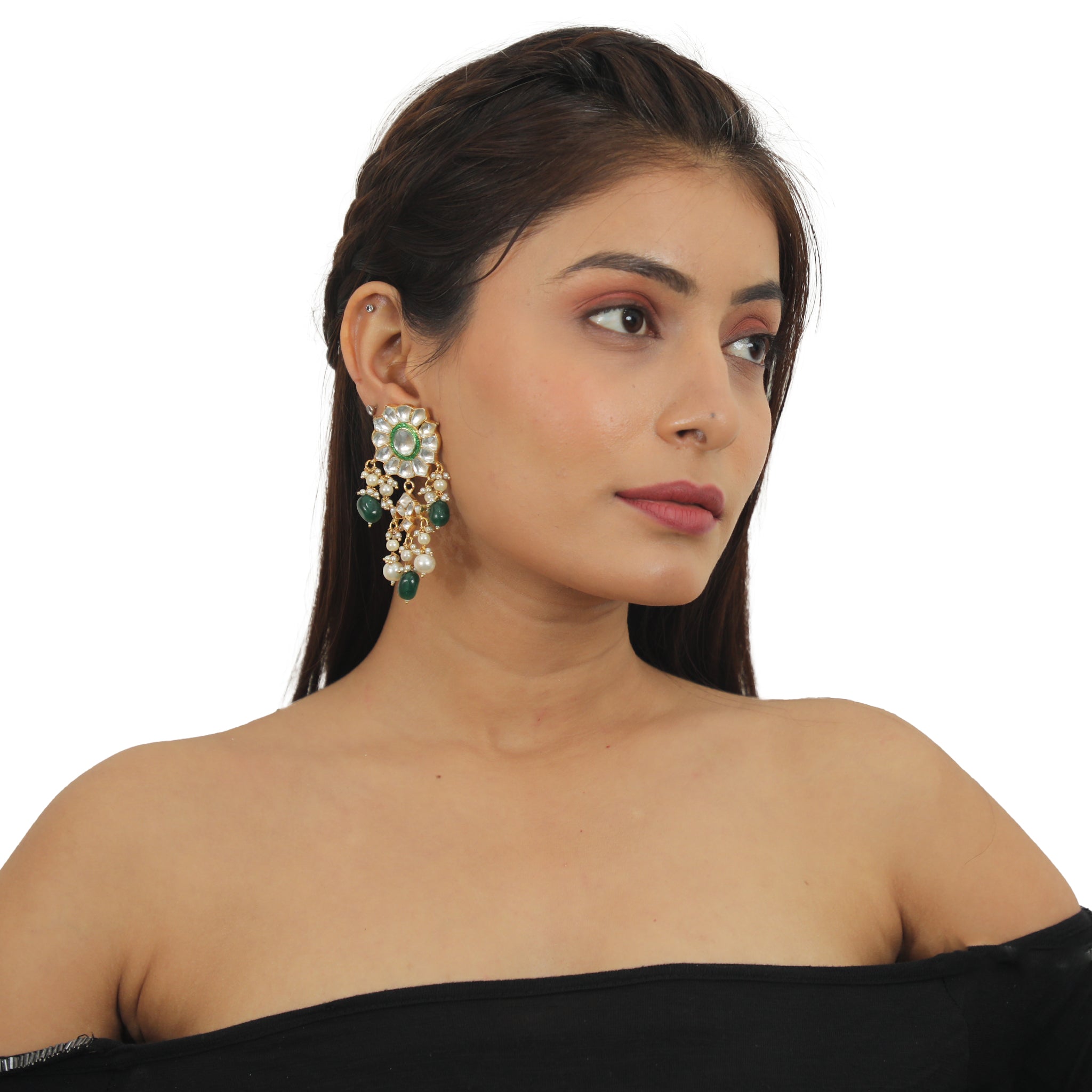 22KT Gold Plated Green Choker Necklace Set image 6