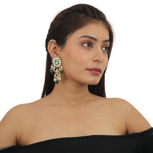 22KT Gold Plated Green Choker Necklace Set image 6