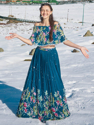 Bondi Blue Floral Lehenga Set image 3
