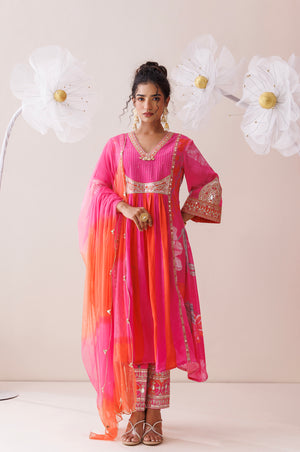 Pink and Orange Dori Work Kurta Set image 0