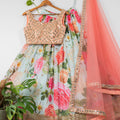 Aqua Floral Mirror Lehenga Set with Apricot Peach Blouse image 0