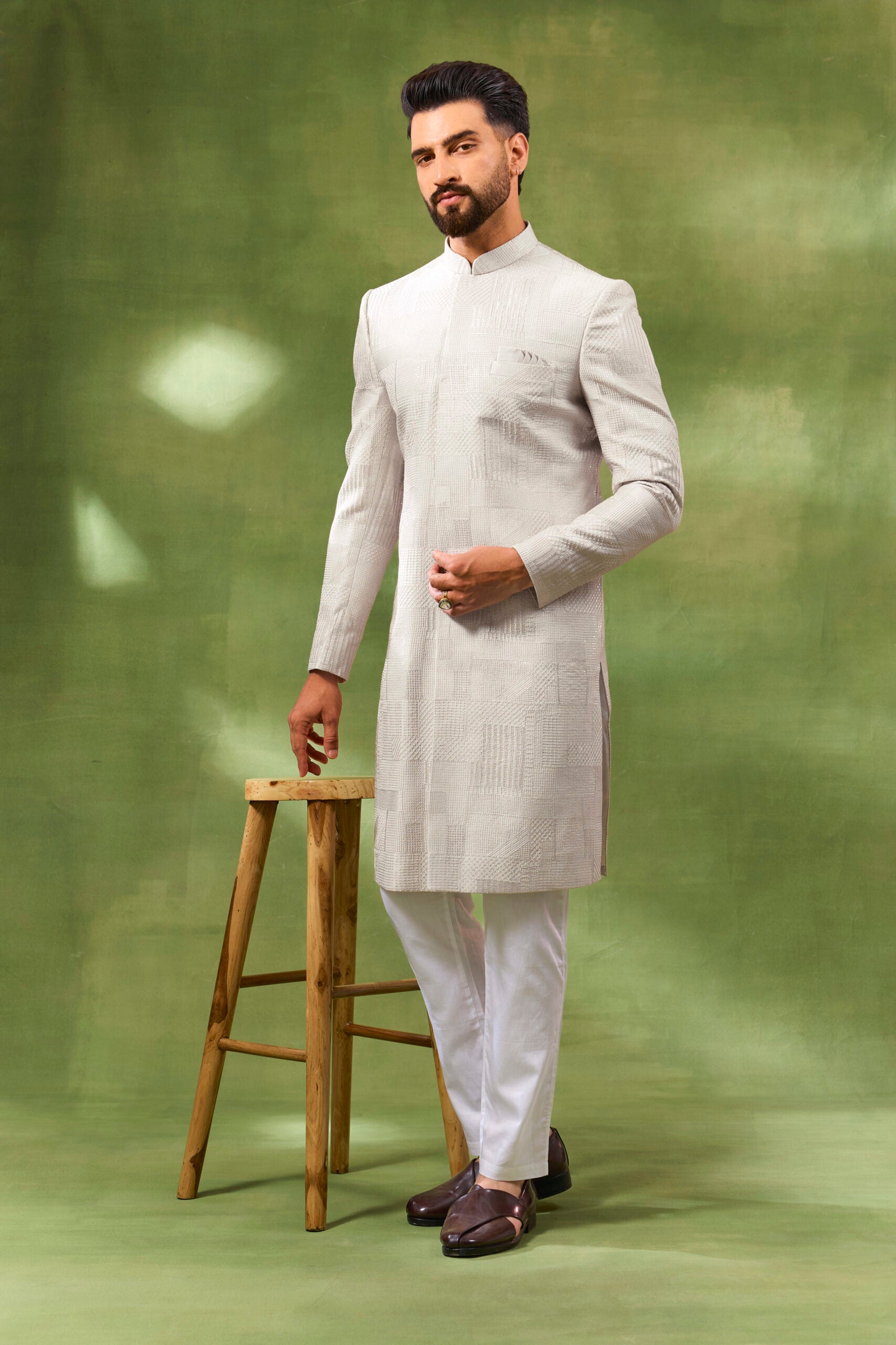 Cream Heavy Embroidered Sherwani Set image 0