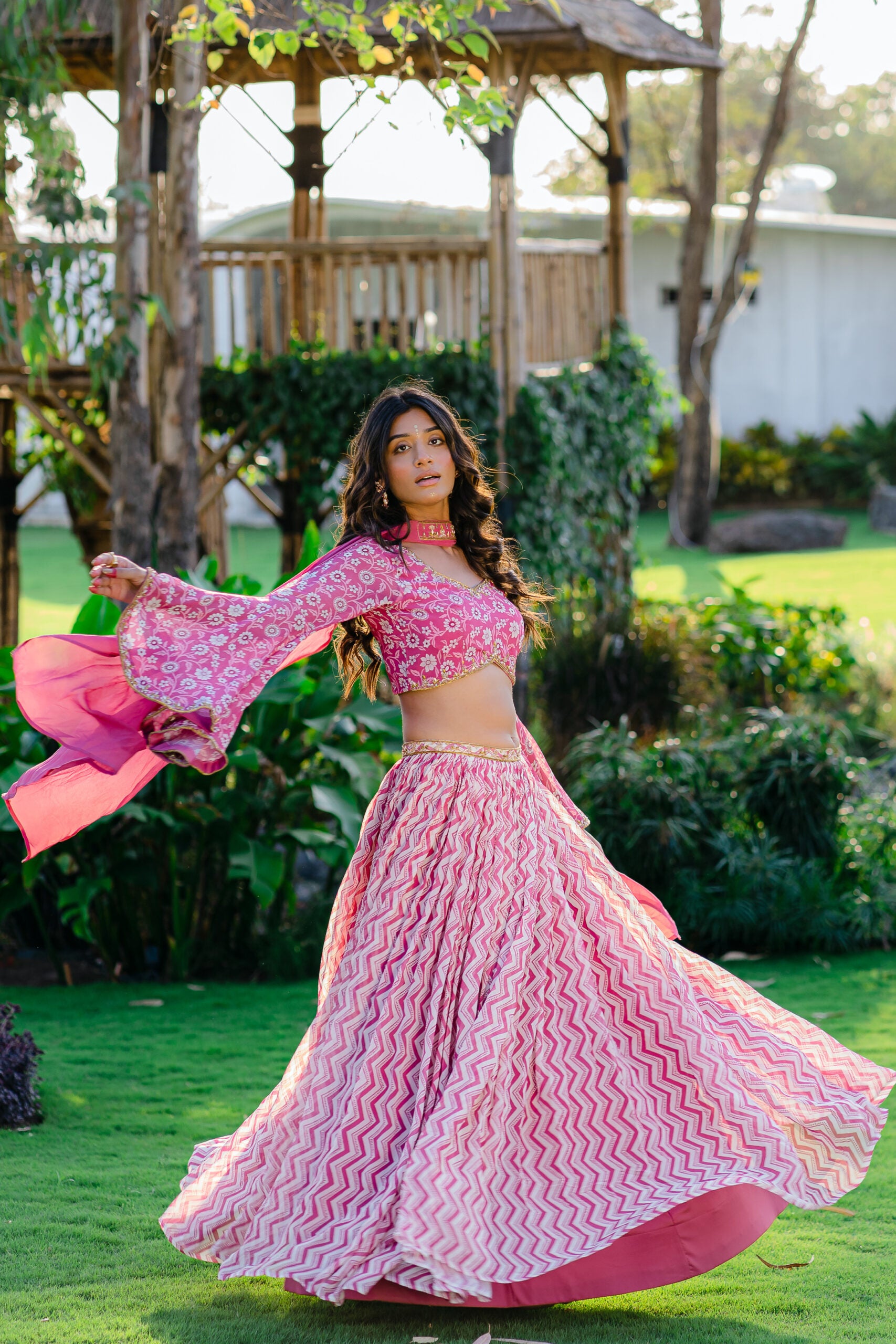 Mauve Printed &amp; Embroidered Lehenga Set image 4