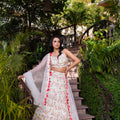 Off-White Floral Georgette Crepe Embroidered Tiered Lehenga Set image 0