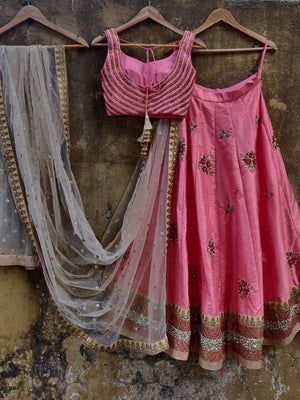 Peach Chevron Zardozi Work Lehenga image 1