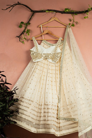 Ivory Radiant Sequin Lehenga with Mirrorwork Blouse Set image 3