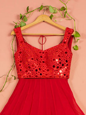 Red Mirror Work Anarkali Set image 2