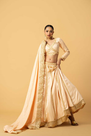 Peach Modal Satin Full Sleeve Lehenga (Copy) - XL image