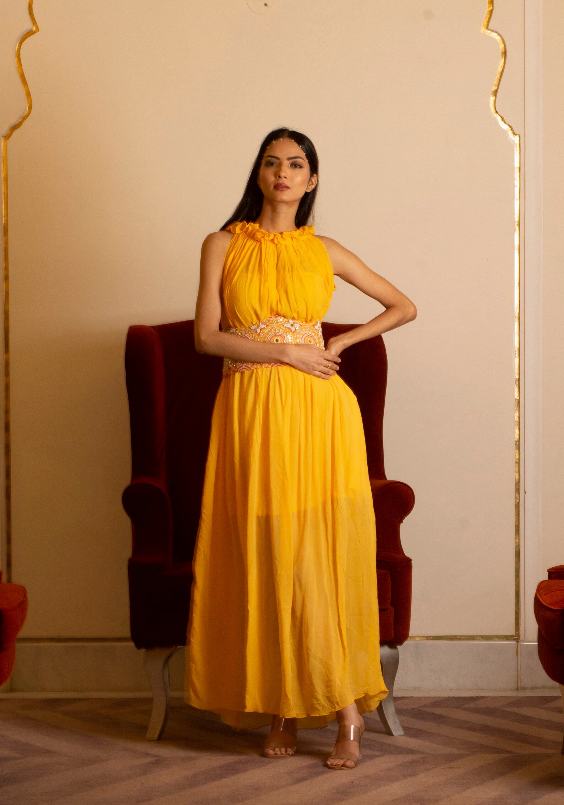 Yellow Sharara Set With Cape - Custom image
