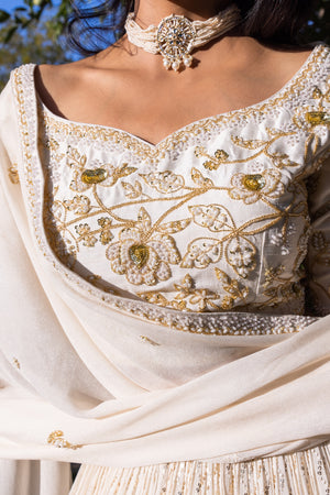 Off-White Georgette Crepe Pearl Embroidered Lehenga Set image 3