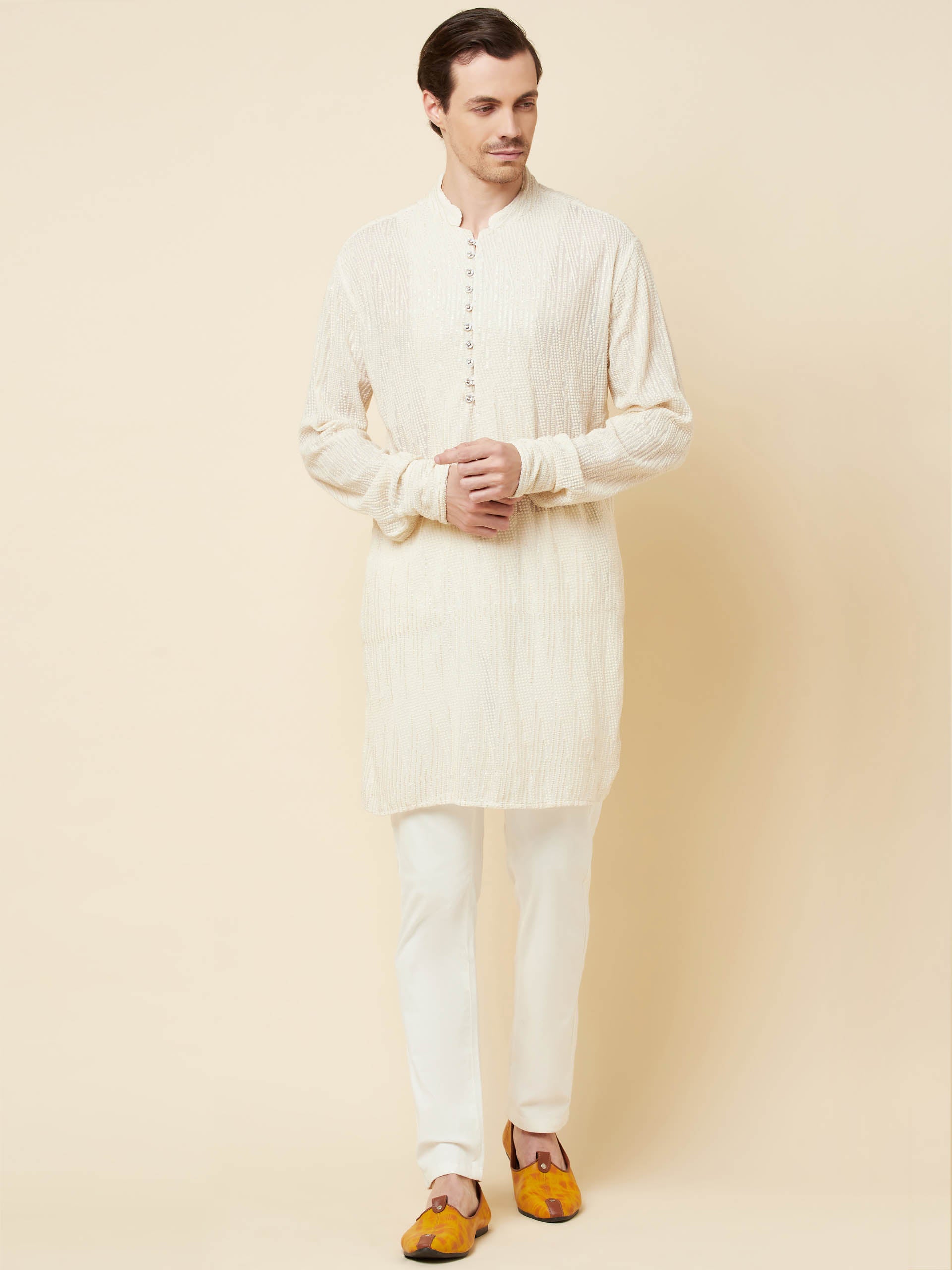 White Sequins Kurta Set - M image