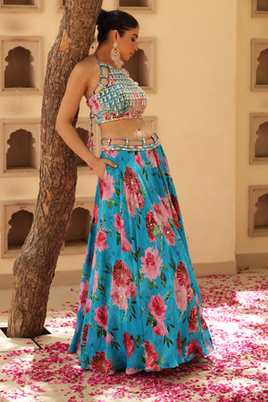 Floral Print Box Pleat Lehenga image 3