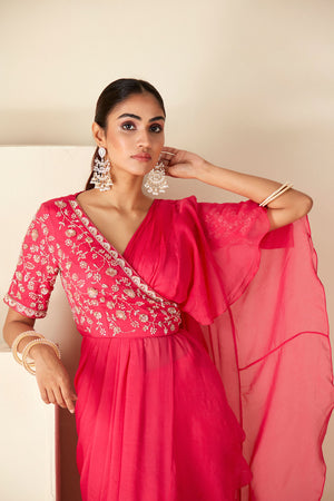 Pink Ruffle Pre-Drape Saree image 2