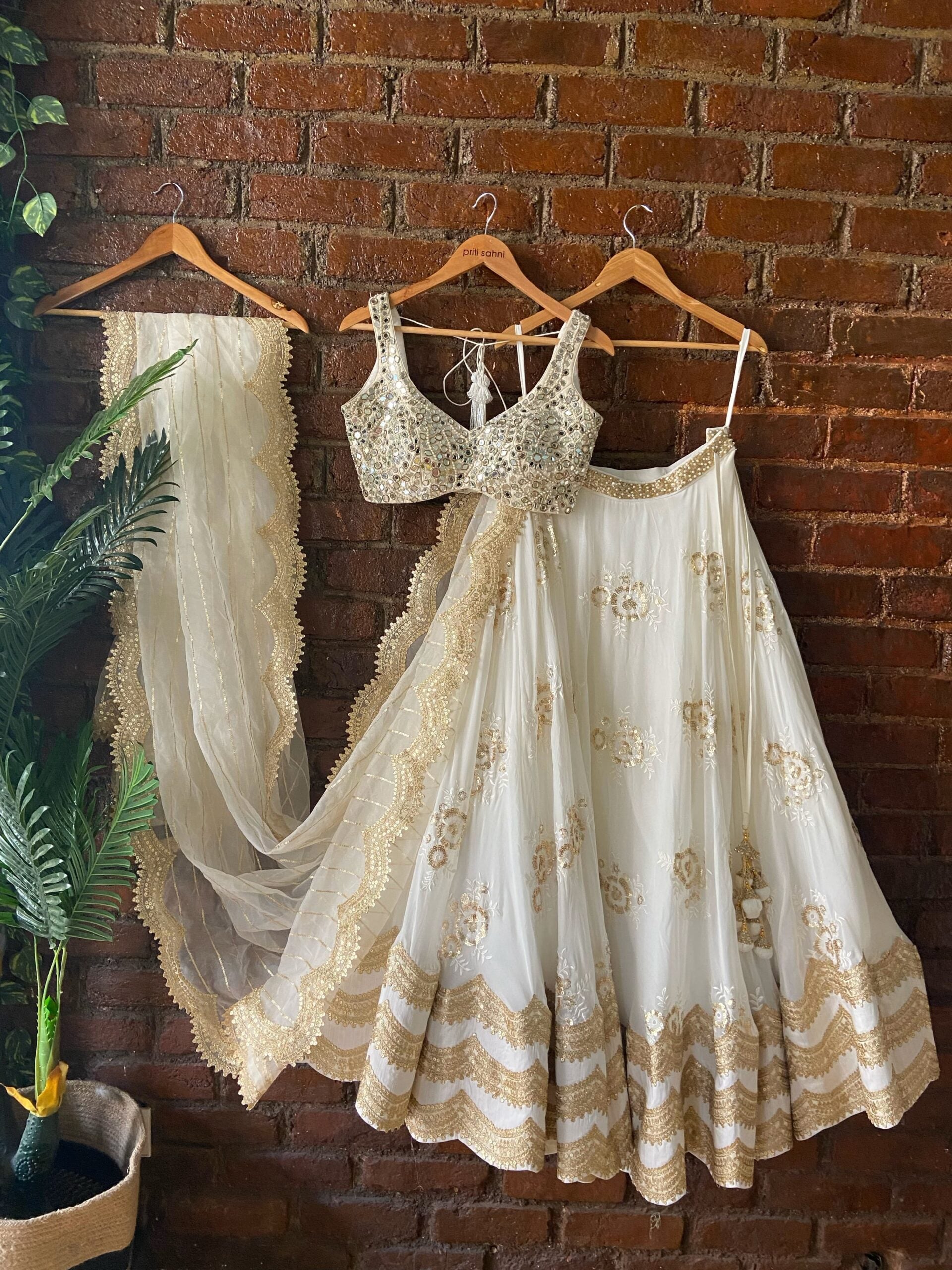 Ivory Mirror Work Lehenga Set image 5