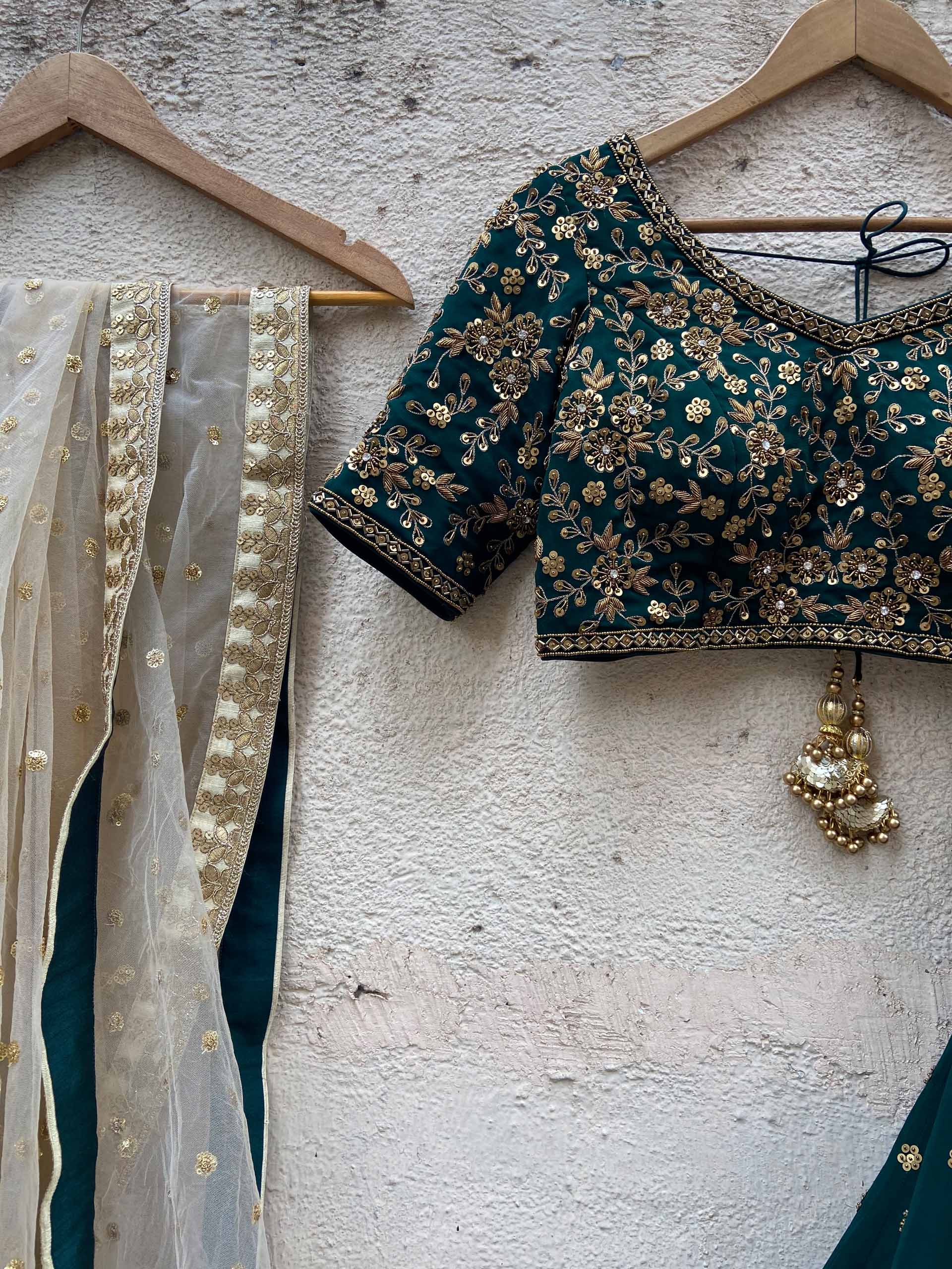 Green Sharmily Embroidered Lehenga Set image 3