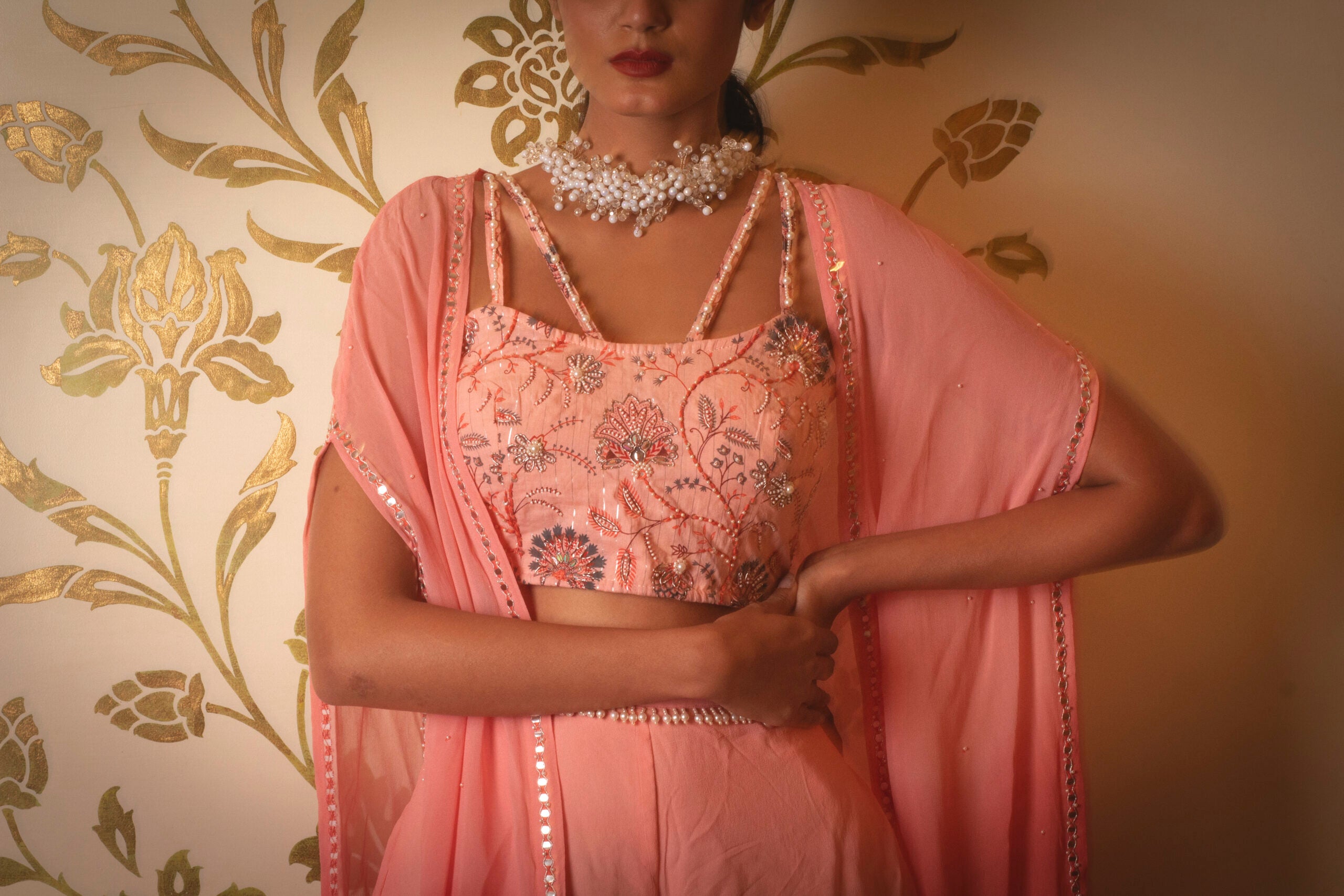 Baby Pink Sharara Set With Shrug image 2
