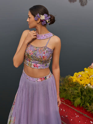 Lavender Floral Lehenga Set image 1