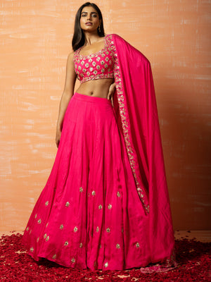 Hot Pink and Gold Lehenga Set - M image