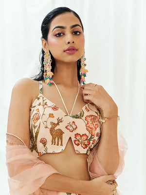 Floral White Printed Embroidered Lehenga Set with Dupatta image 2