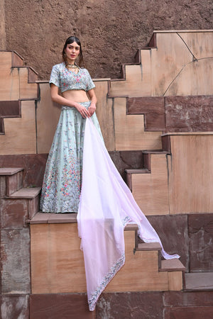Blue Embroidered and Embellished Heavy Lehenga Set image 2