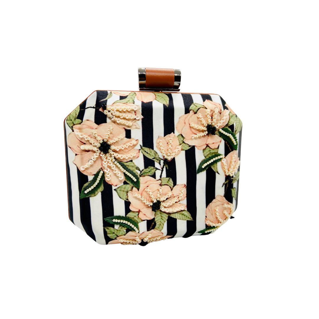 Peach Peonies Embroidered Clutch image 0