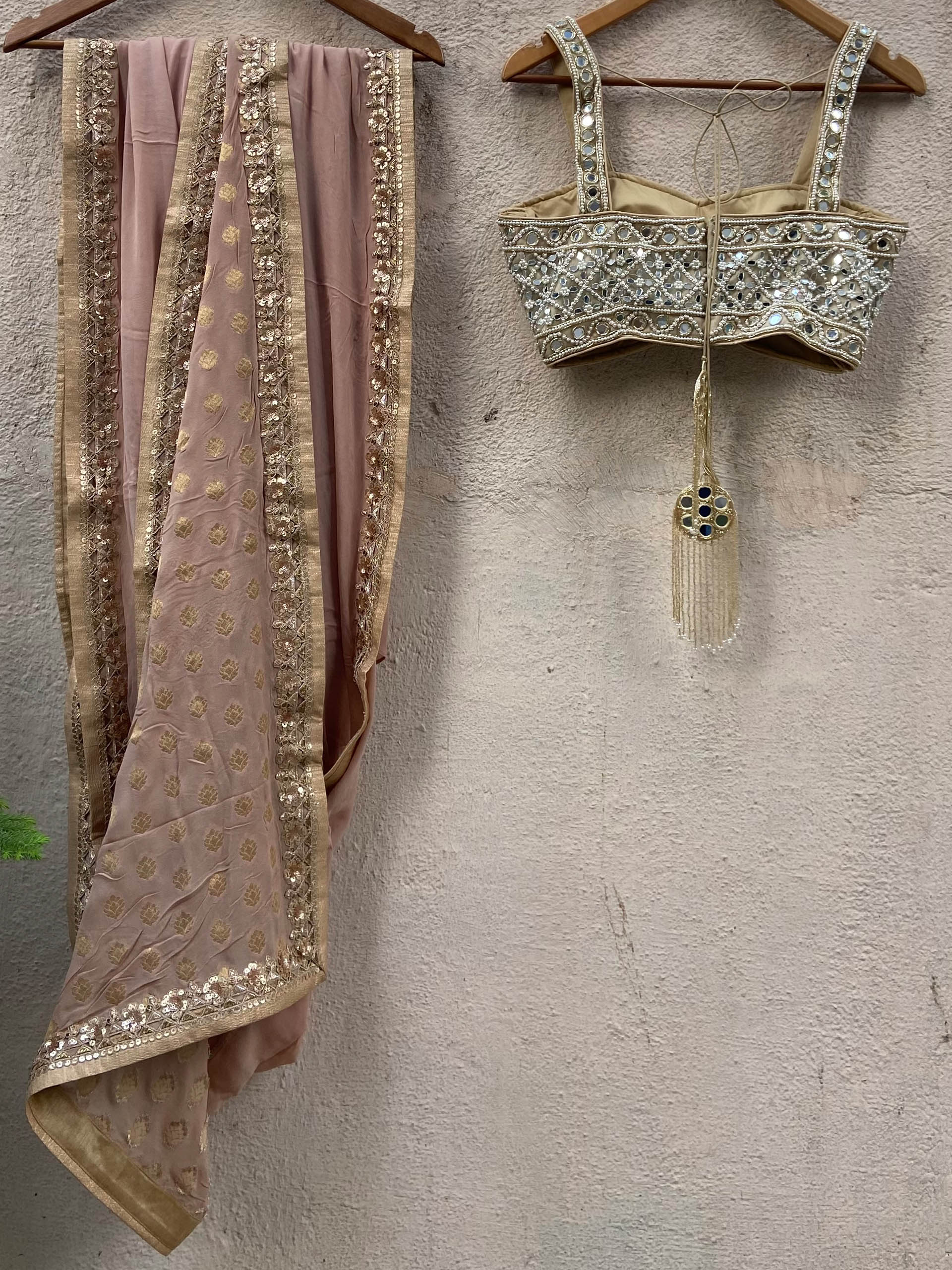 Nude Gold Saree With Bustier image 3