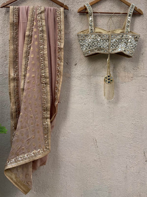 Nude Gold Saree With Bustier image 3