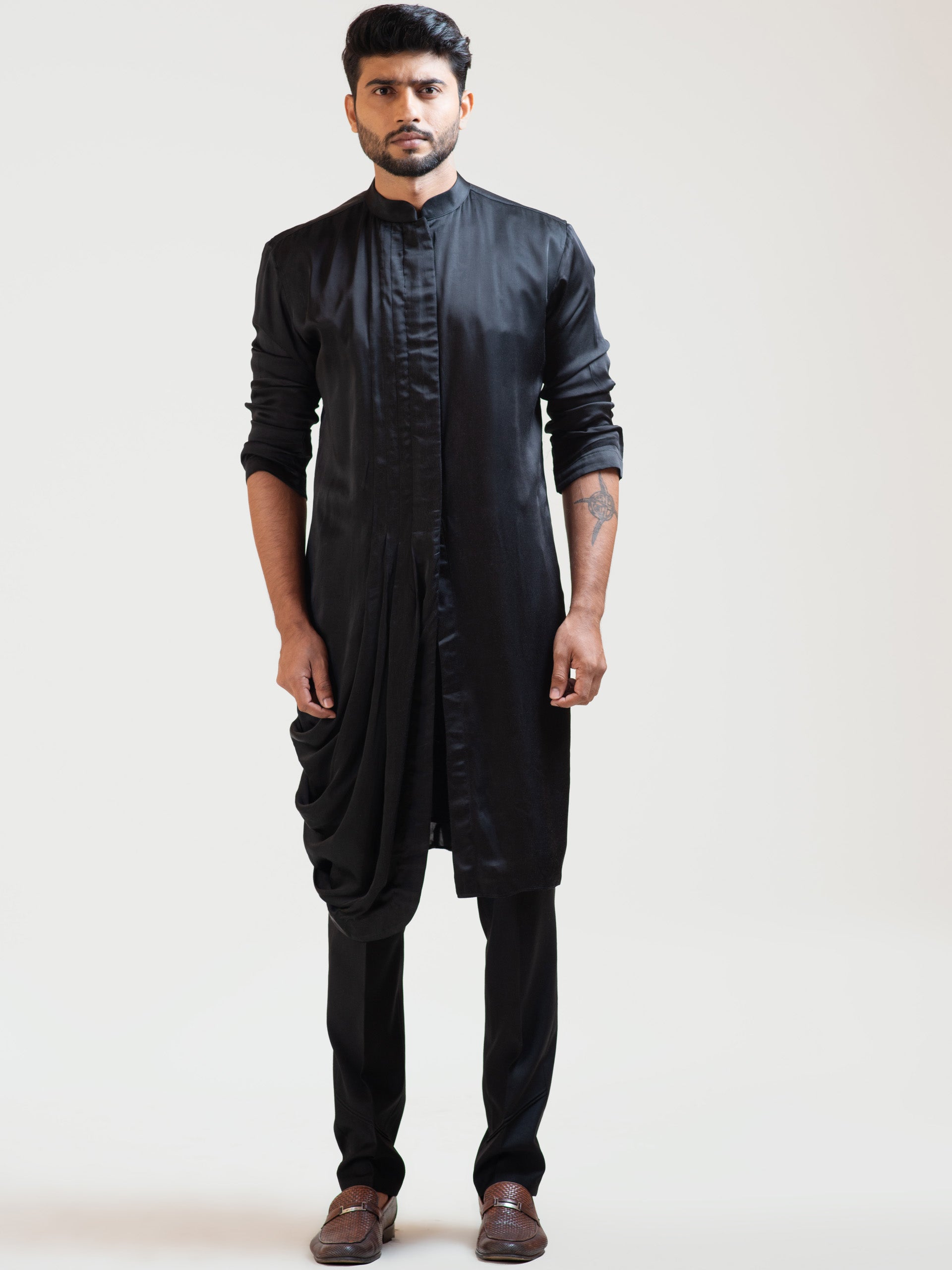 Black Drape Kurta Set image 3
