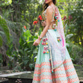 Aqua Lehenga with Rainbow Mirror Work Choli Set image 0