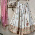 Ivory Raw Silk Lehenga with Mirror Work image 0