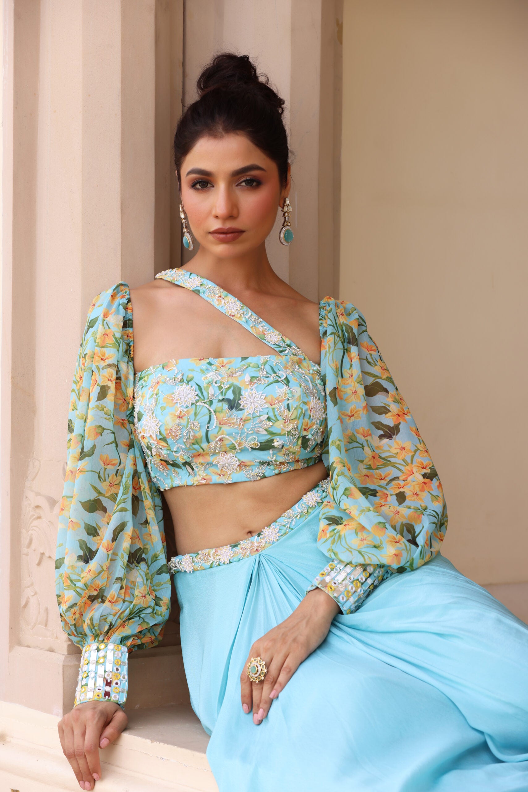 Embroidered Drape Skirt Set image 5