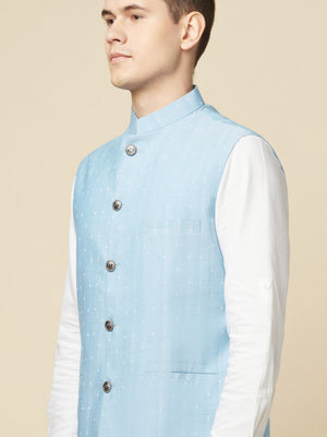 Sky Blue Printed Bundi Jacket Set image 7