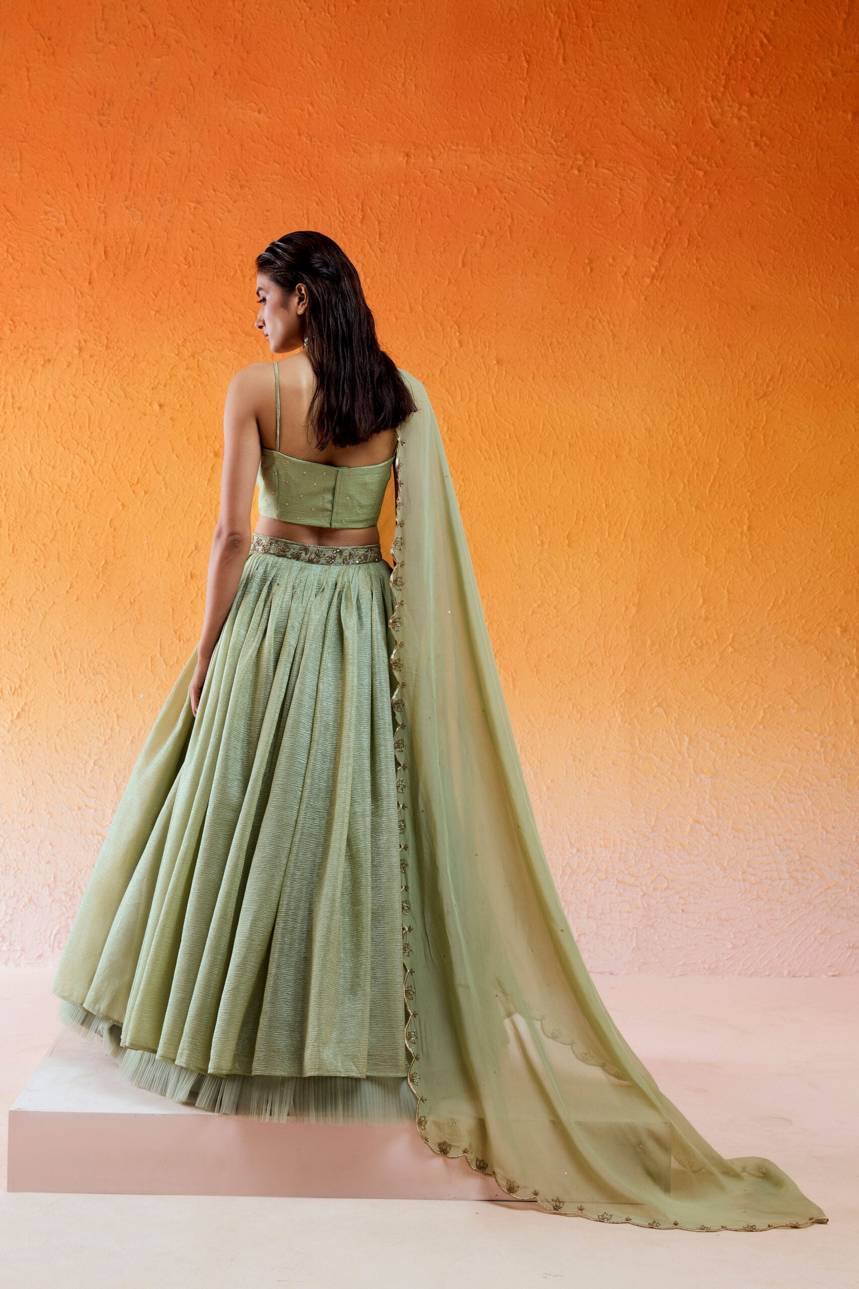 Pista Green Embroidered Lehenga Set image 5