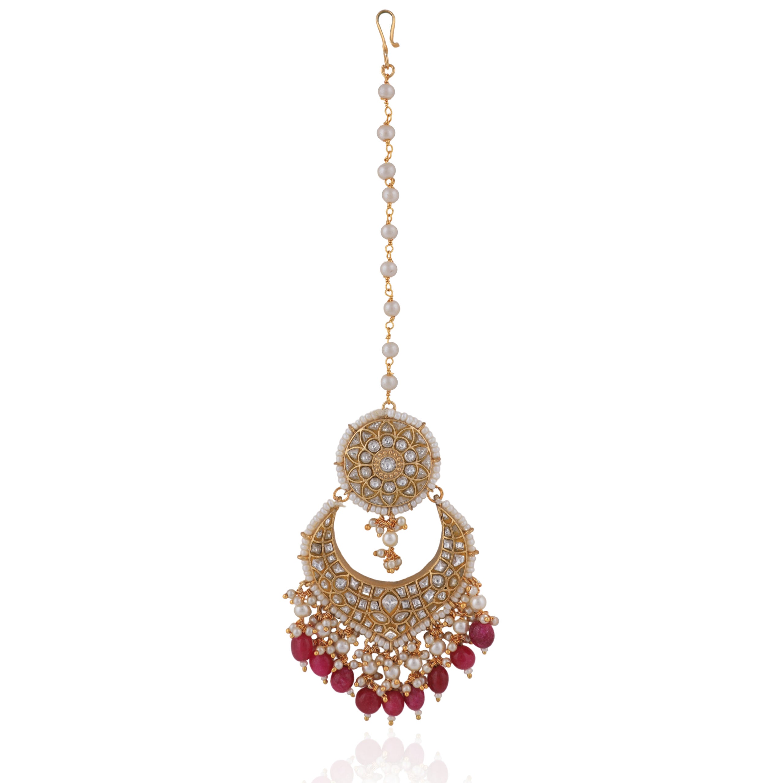 Rani Pink Jadtar Matha Patti Studded With Pearls image 0