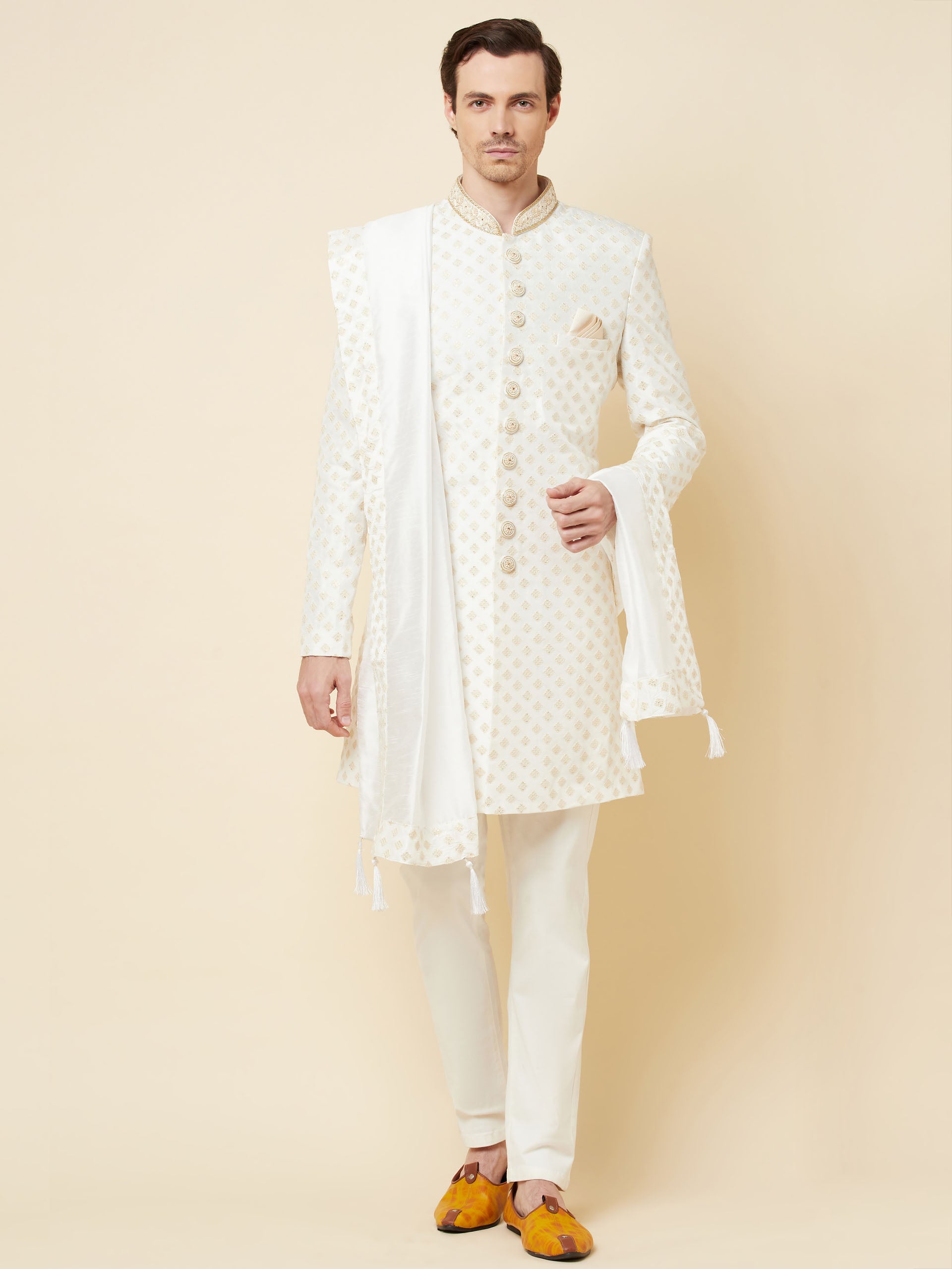 Royal White Embroidered Sherwani Set - Custom image