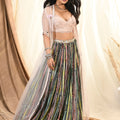 Multicolor Stripe Print Lehenga Set With Cape image 0