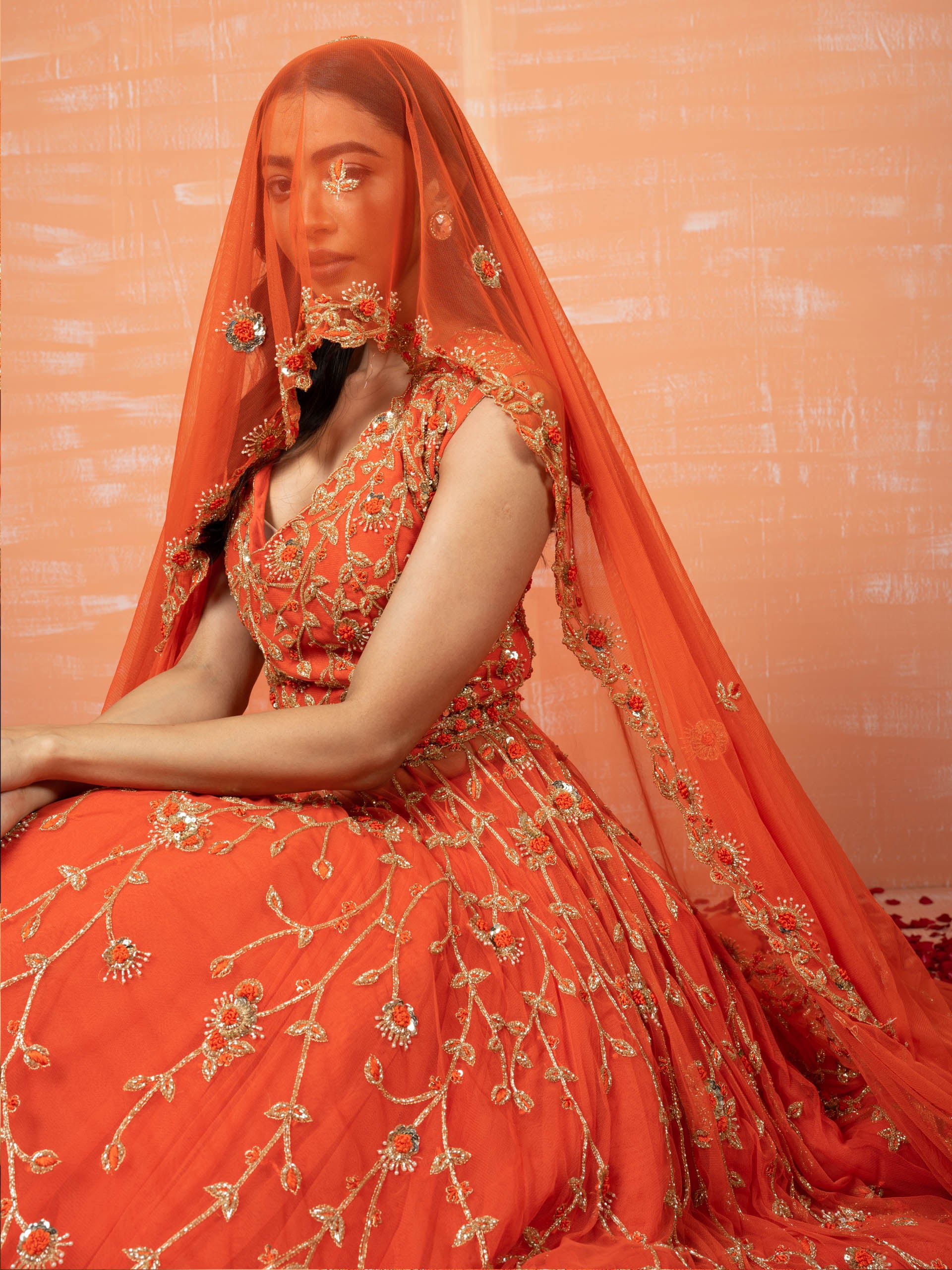 Orange Bridal Co-Ord Lehenga Set image 1