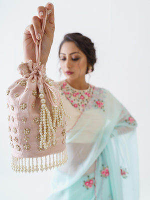 Light Blue Floral Saree Set image 3