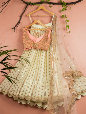 Banana Butti Scallop Lehenga Set with Peach Blouse image 1