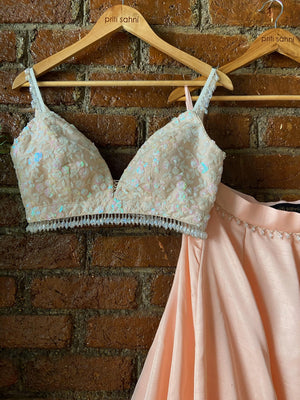 Peach Sequin Work Lehenga Set image 4
