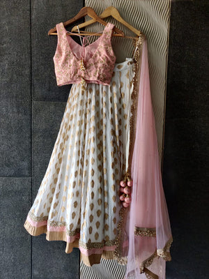 White and Soft Blush Pink Ruffle Lehenga image 1