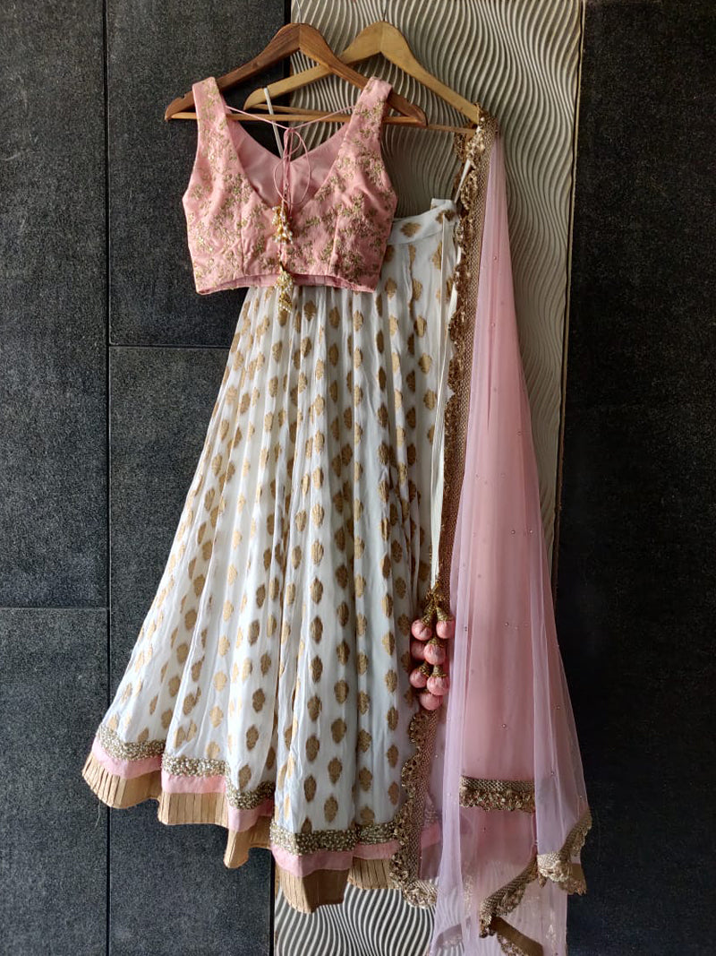 White and Soft Blush Pink Ruffle Lehenga image 1