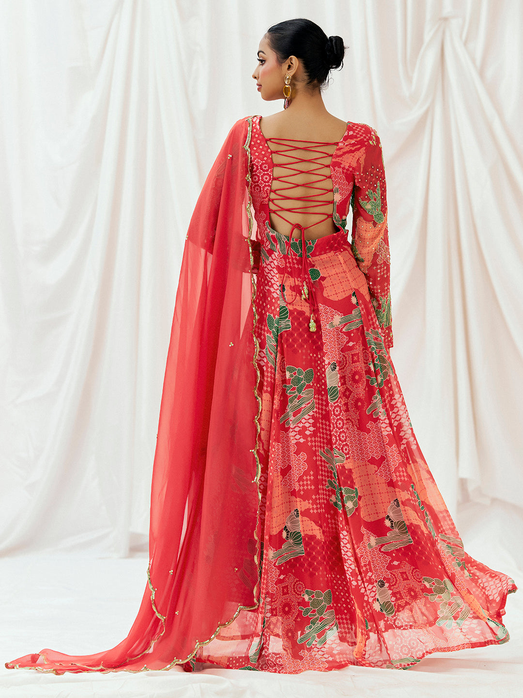 Red Printed Embroidered Anarkali Set with Dupatta image 5