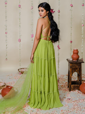 Lime Green Pearl Embroidered Sharara Set image 2