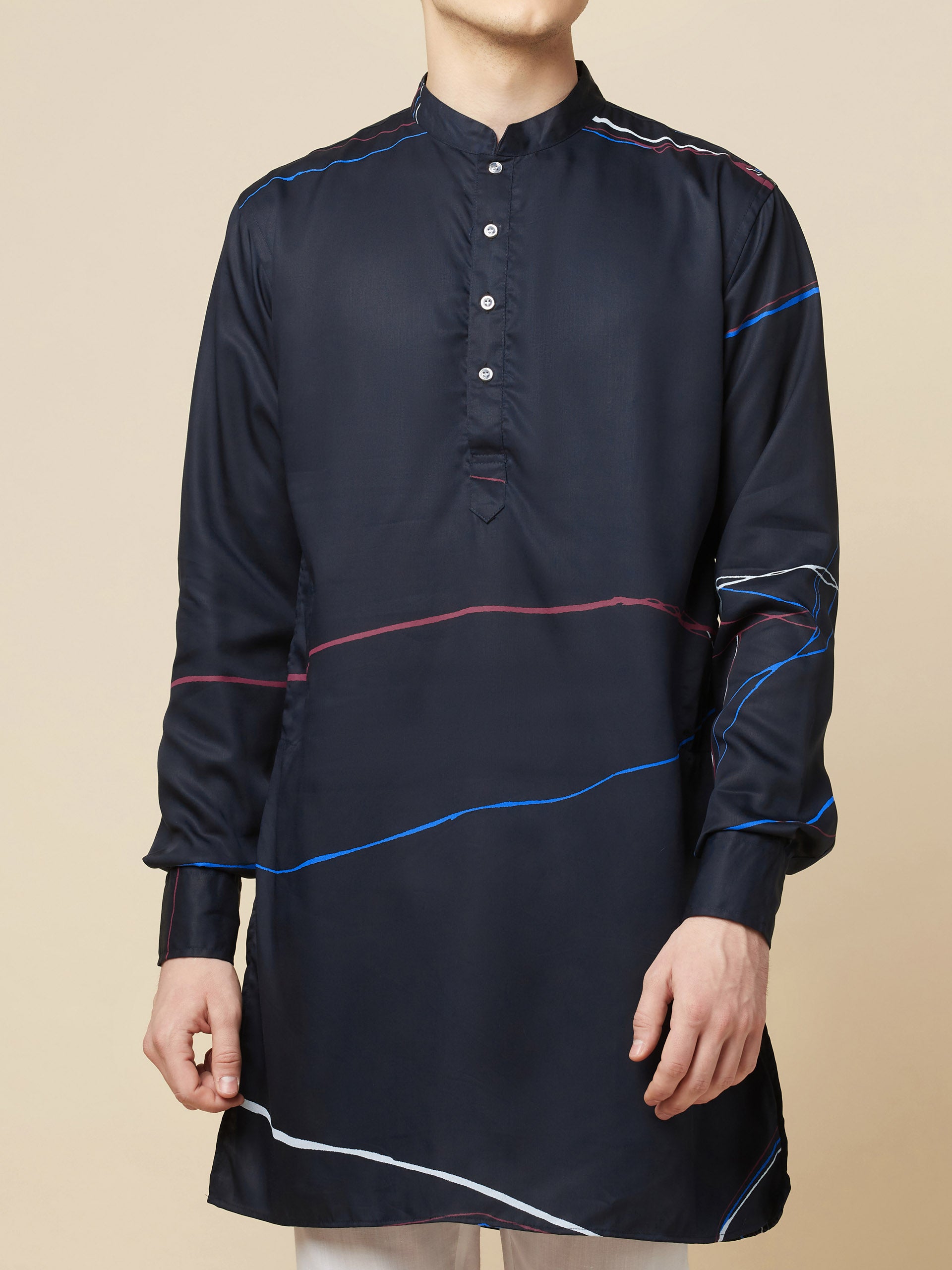 Navy Blue Printed Kurta image 3
